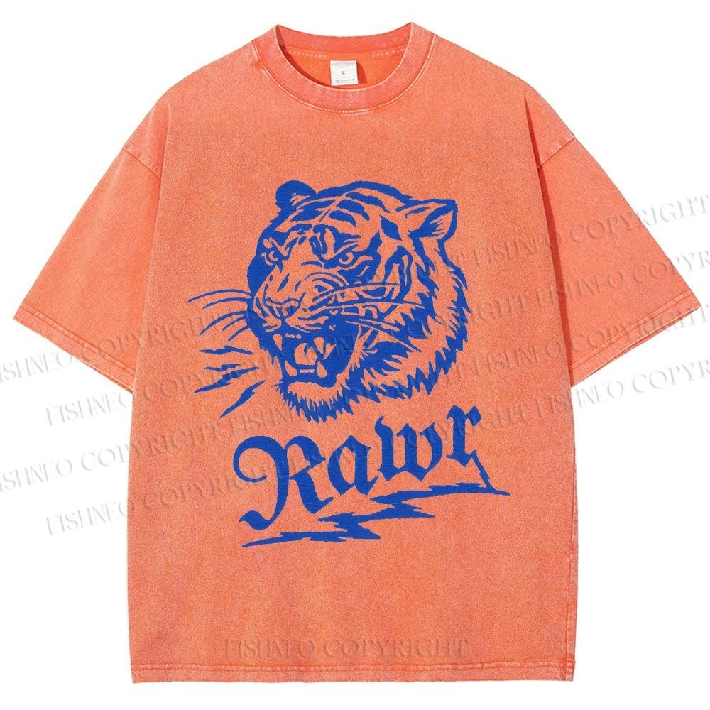 Unisex Rawr Tiger Printed Washed Tee
