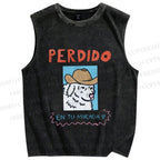 Unisex Perdido Cowboy Dog Printed Washed Tank Top