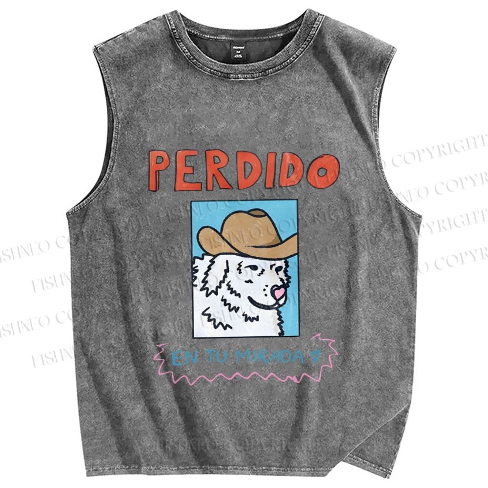 Unisex Perdido Cowboy Dog Printed Washed Tank Top