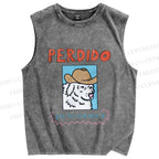 Unisex Perdido Cowboy Dog Printed Washed Tank Top
