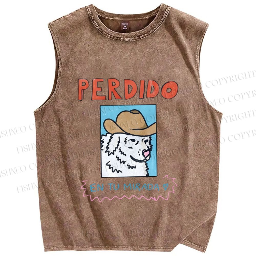 Unisex Perdido Cowboy Dog Printed Washed Tank Top