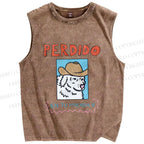 Unisex Perdido Cowboy Dog Printed Washed Tank Top