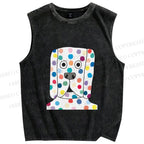 Unisex With Dog with Dots Printed Washed Tank Top
