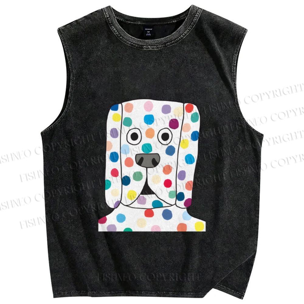 Unisex With Dog with Dots Printed Washed Tank Top
