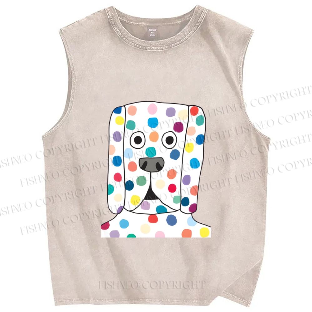 Unisex With Dog with Dots Printed Washed Tank Top