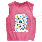 Unisex With Dog with Dots Printed Washed Tank Top