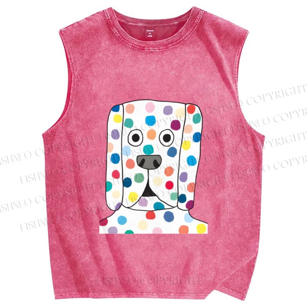 Unisex With Dog with Dots Printed Washed Tank Top