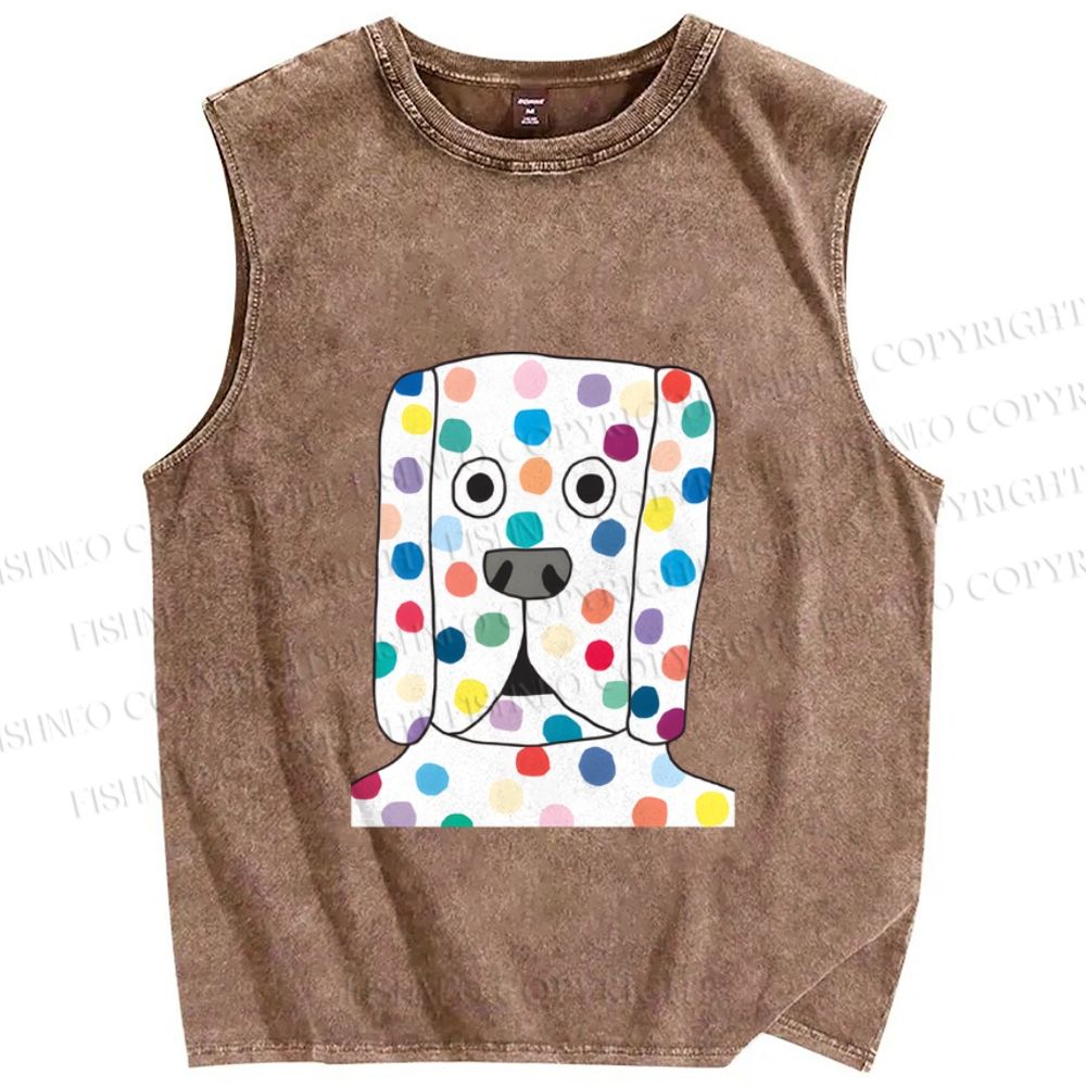 Unisex With Dog with Dots Printed Washed Tank Top