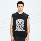 Unisex With Dog with Dots Printed Washed Tank Top