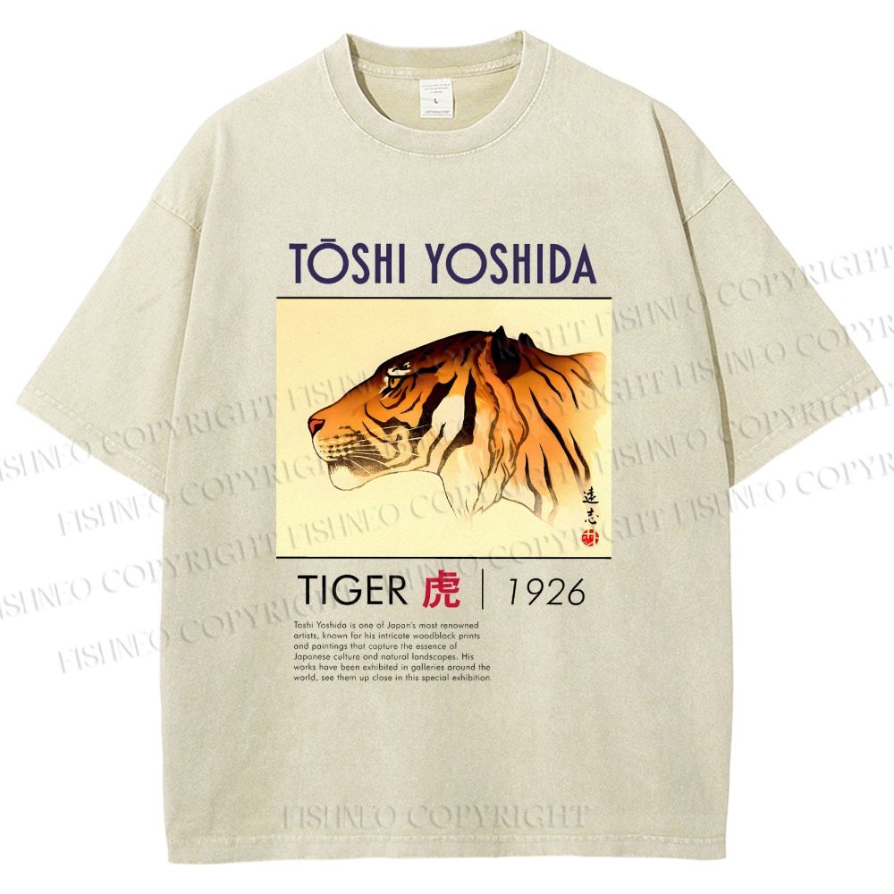 Unisex Vintage Tiger Printed Washed Tee