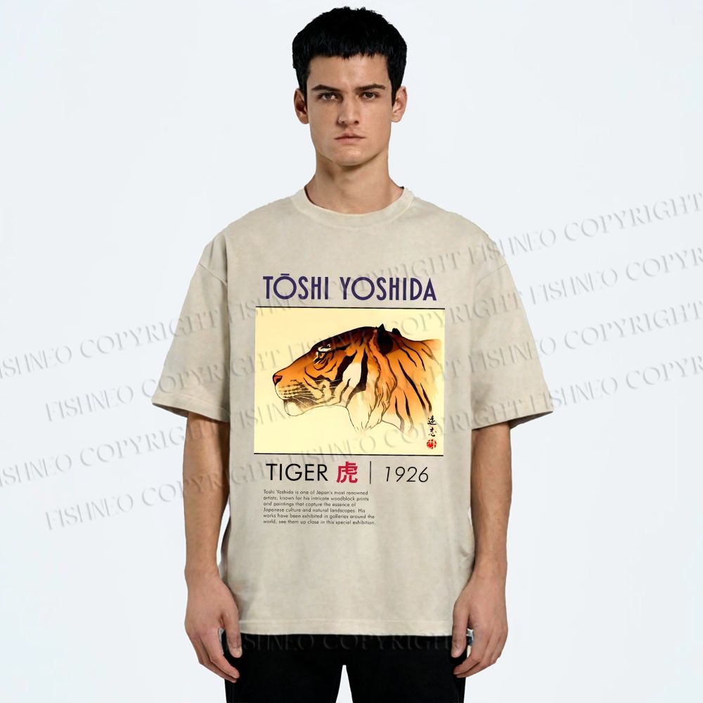 Unisex Vintage Tiger Printed Washed Tee