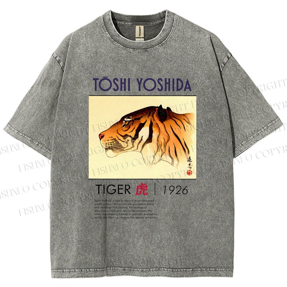 Unisex Vintage Tiger Printed Washed Tee