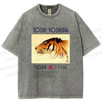 Unisex Vintage Tiger Printed Washed Tee