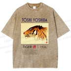 Unisex Vintage Tiger Printed Washed Tee