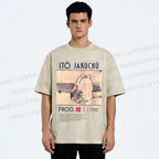 Unisex Vintage Frog Printed Washed Tee