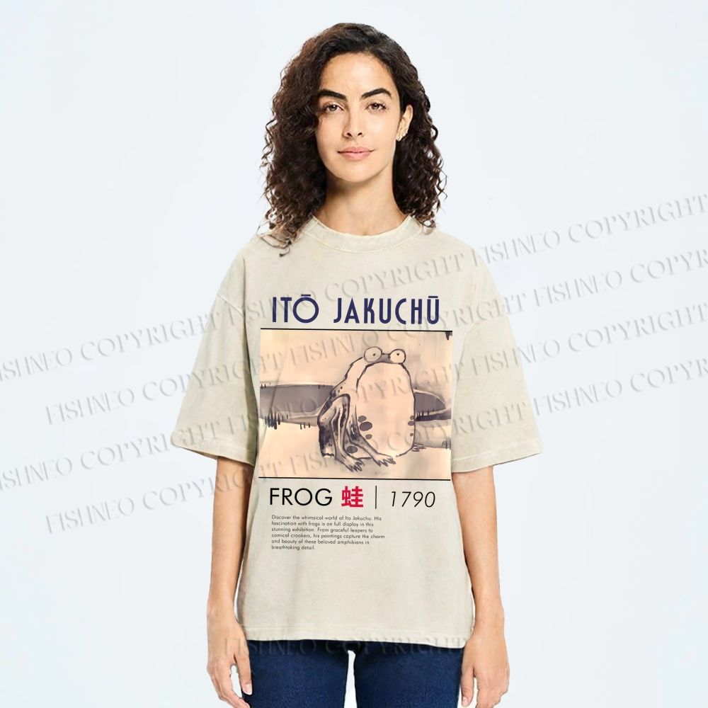 Unisex Vintage Frog Printed Washed Tee