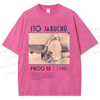 Unisex Vintage Frog Printed Washed Tee