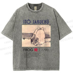 Unisex Vintage Frog Printed Washed Tee