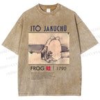 Unisex Vintage Frog Printed Washed Tee