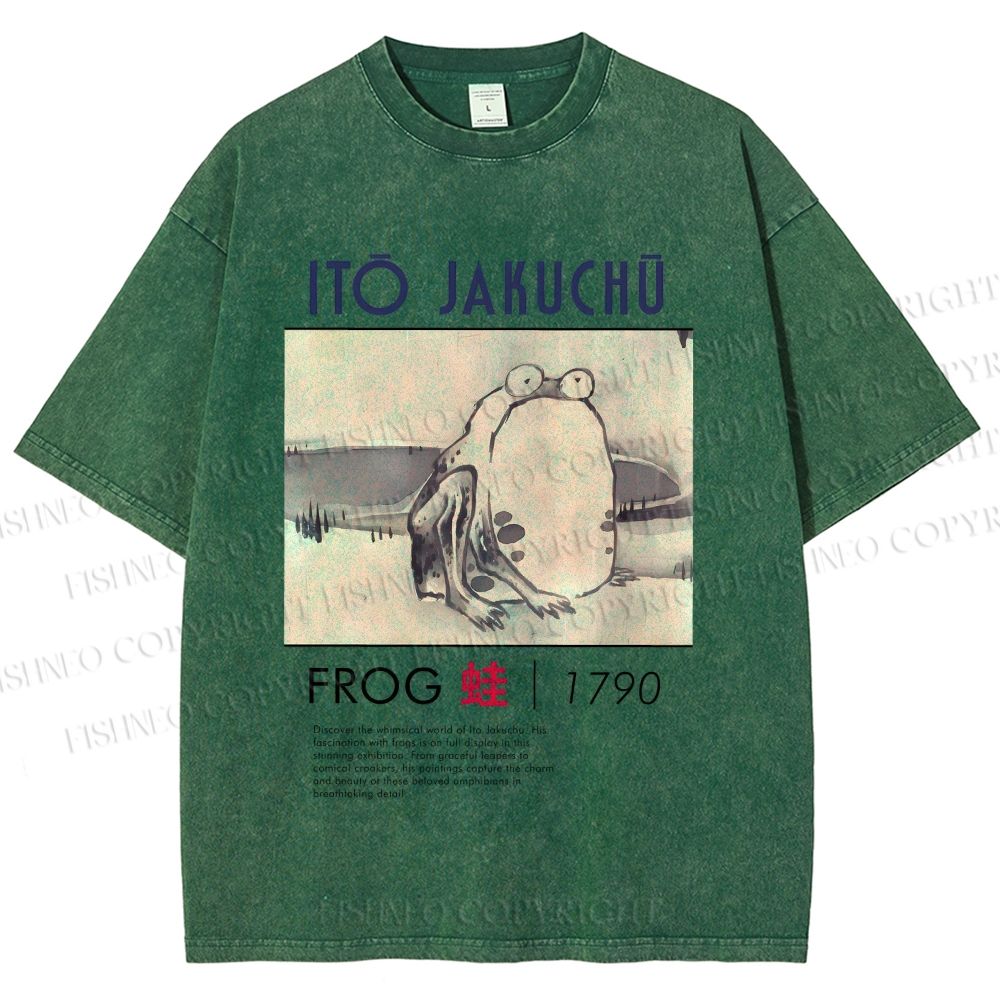 Unisex Vintage Frog Printed Washed Tee