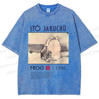 Unisex Vintage Frog Printed Washed Tee