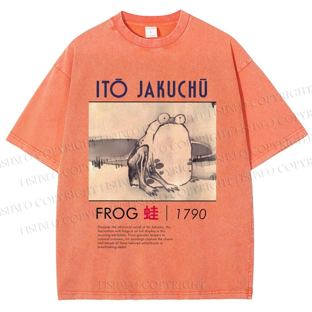 Unisex Vintage Frog Printed Washed Tee