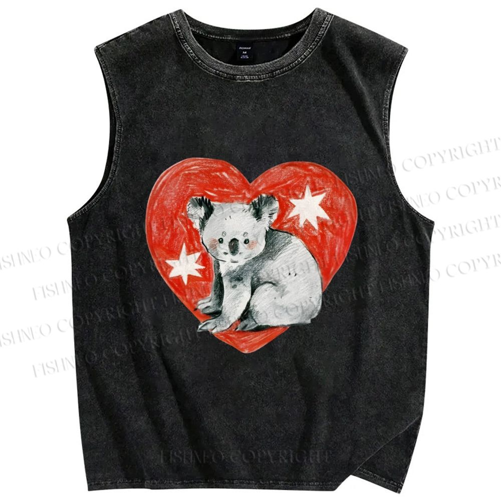 Unisex Koala Bear in Love Printed Washed Tank Top