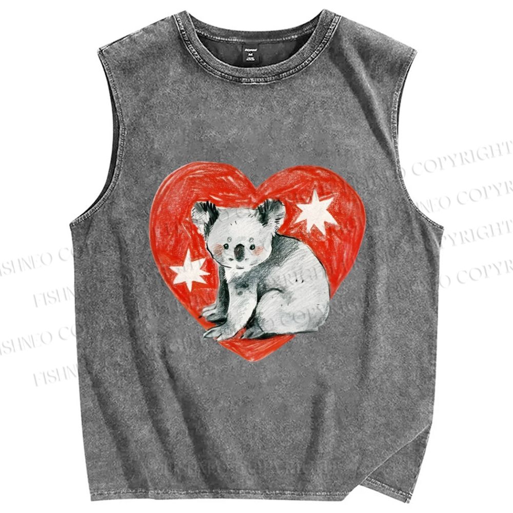 Unisex Koala Bear in Love Printed Washed Tank Top