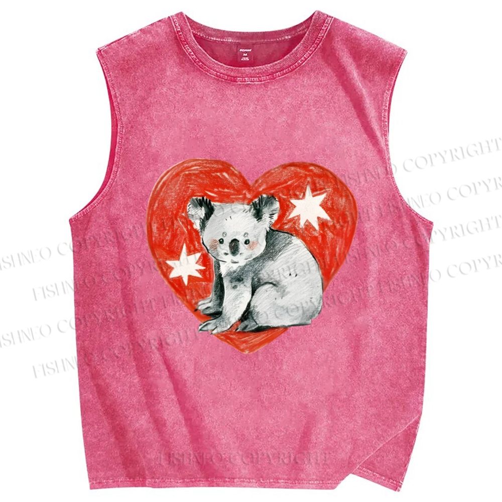 Unisex Koala Bear in Love Printed Washed Tank Top