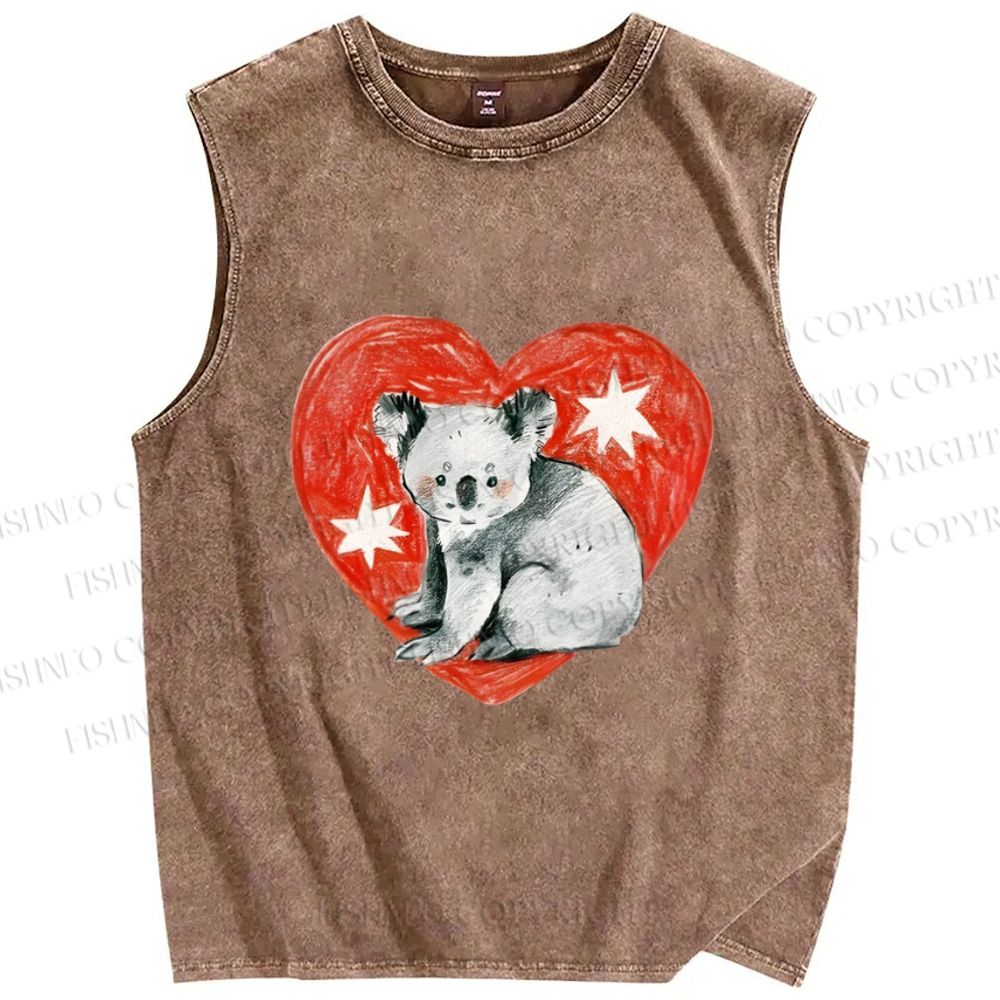 Unisex Koala Bear in Love Printed Washed Tank Top