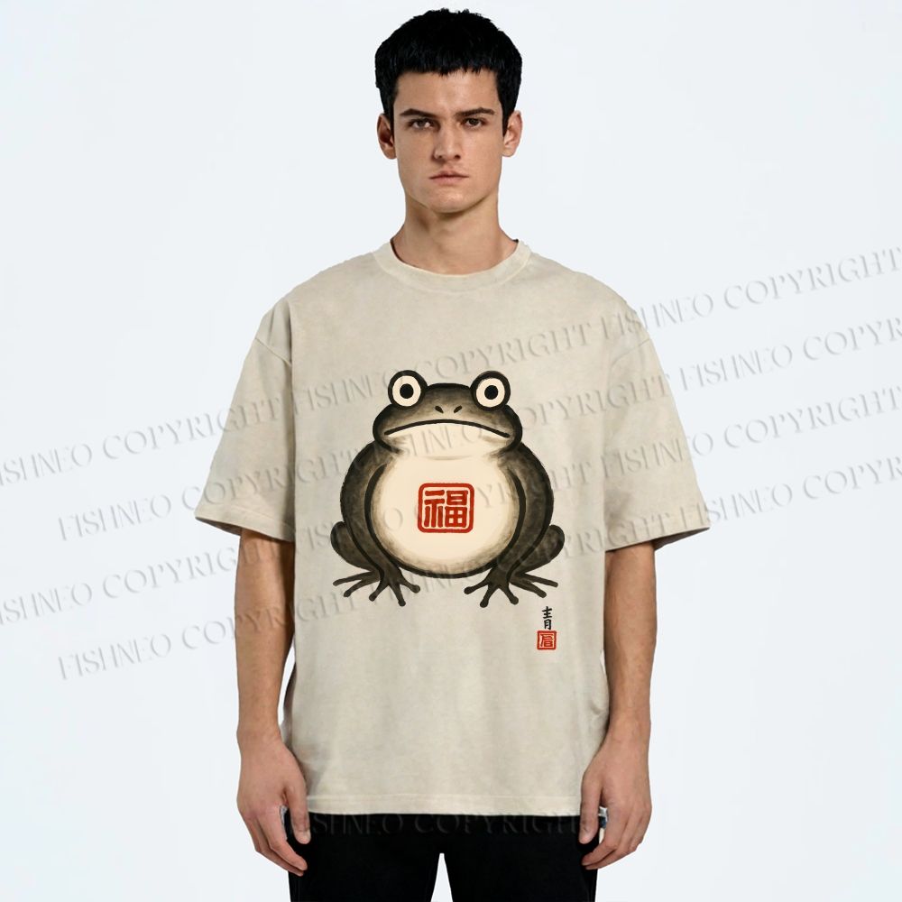 Unisex Fat Frog Printed Washed Tee