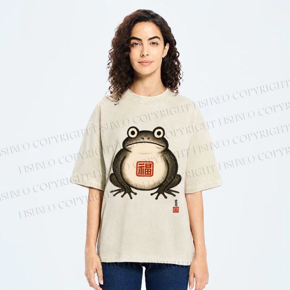Unisex Fat Frog Printed Washed Tee
