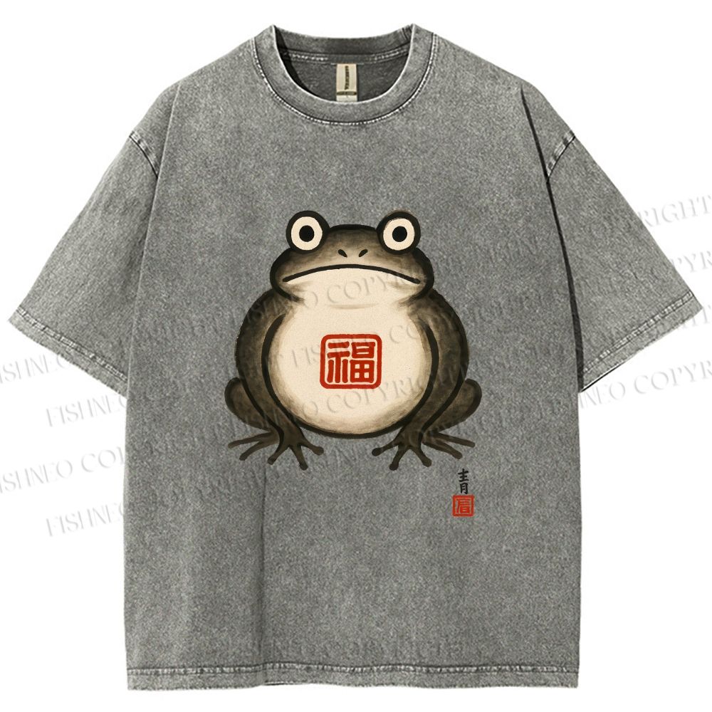 Unisex Fat Frog Printed Washed Tee