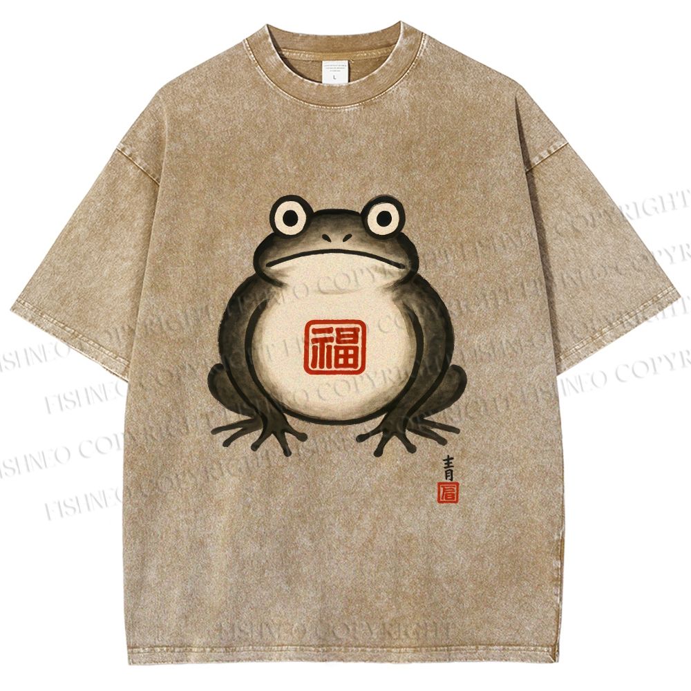 Unisex Fat Frog Printed Washed Tee