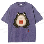 Unisex Fat Frog Printed Washed Tee