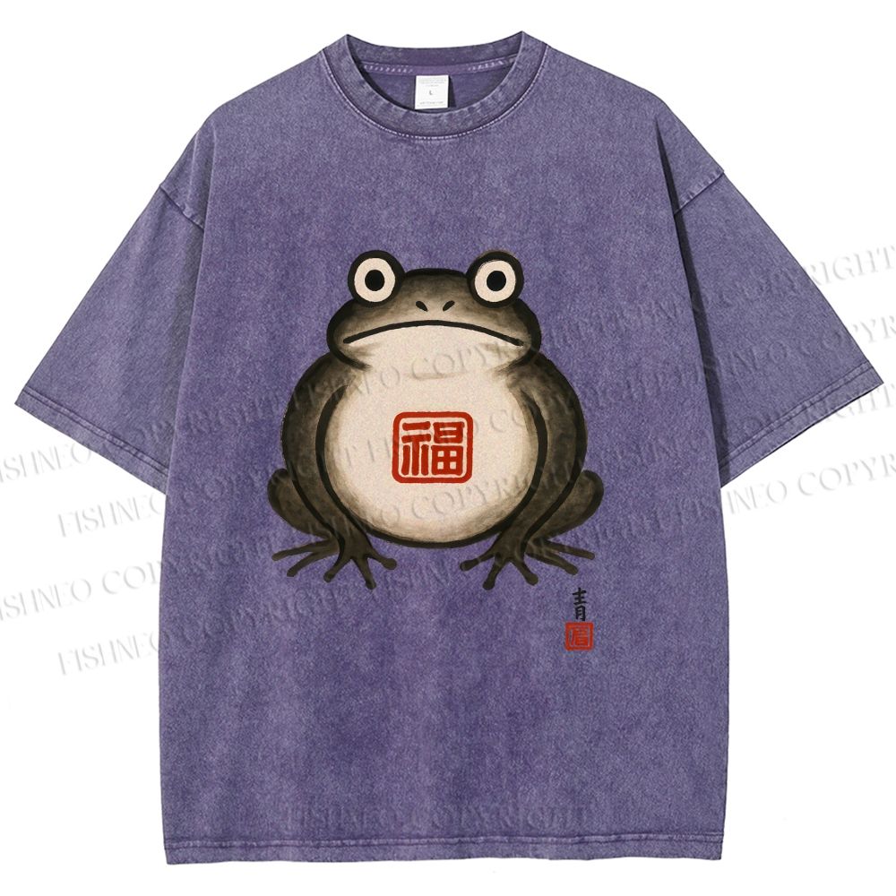Unisex Fat Frog Printed Washed Tee