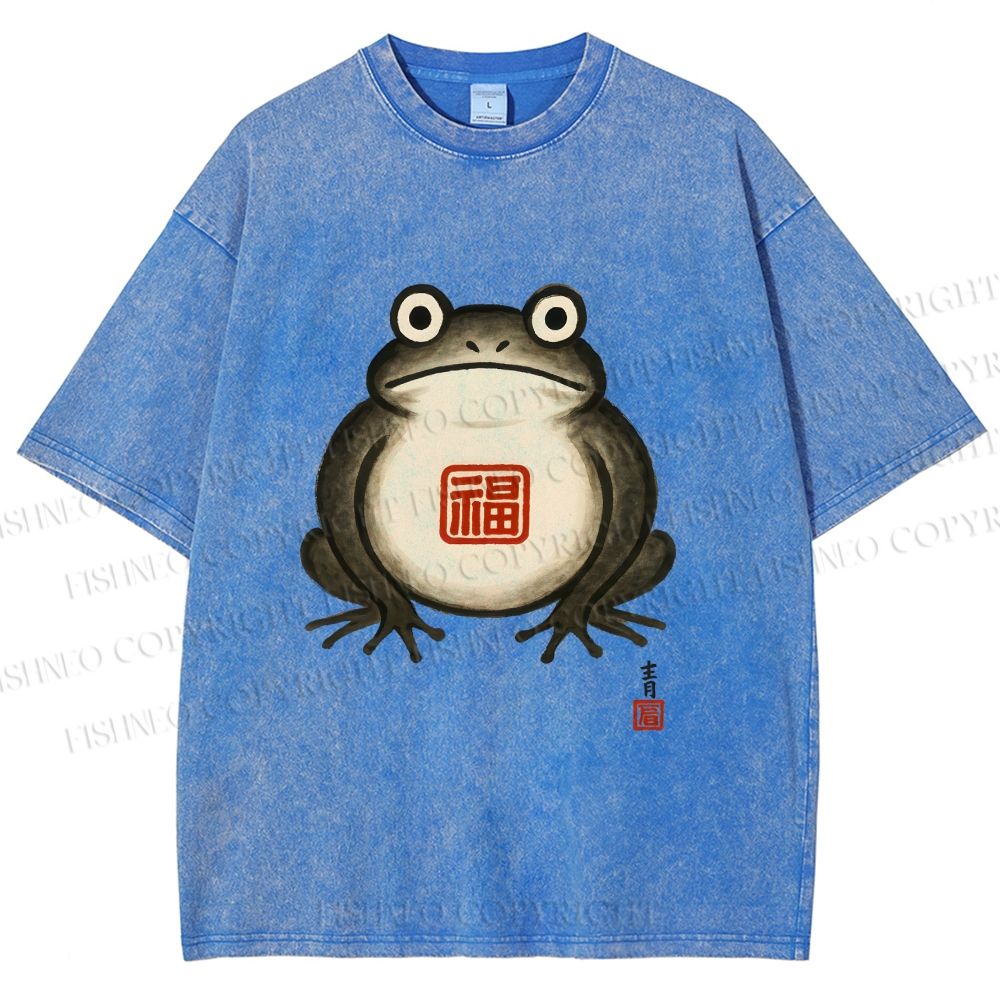 Unisex Fat Frog Printed Washed Tee