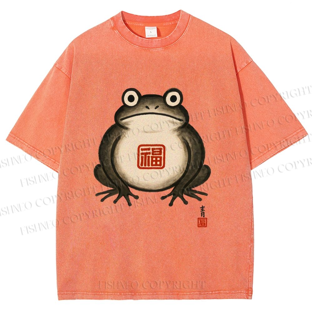 Unisex Fat Frog Printed Washed Tee