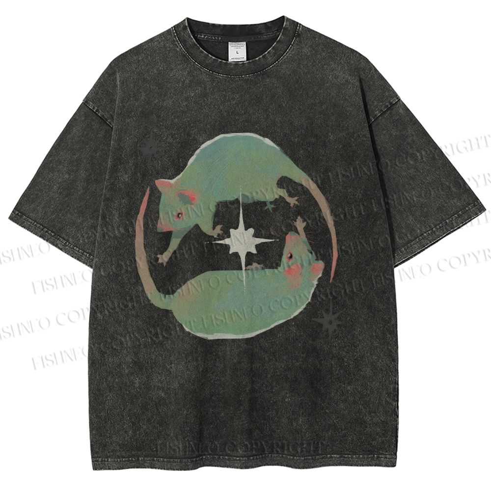 Unisex Green Rats Printed Washed Tee