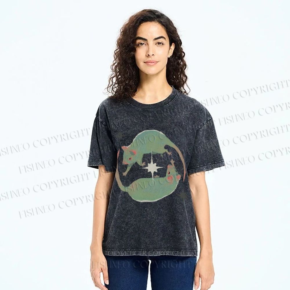 Unisex Green Rats Printed Washed Tee