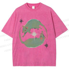 Unisex Green Rats Printed Washed Tee