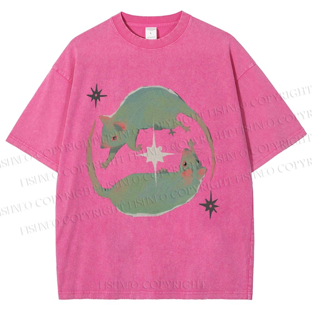 Unisex Green Rats Printed Washed Tee