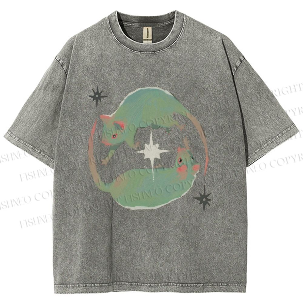 Unisex Green Rats Printed Washed Tee