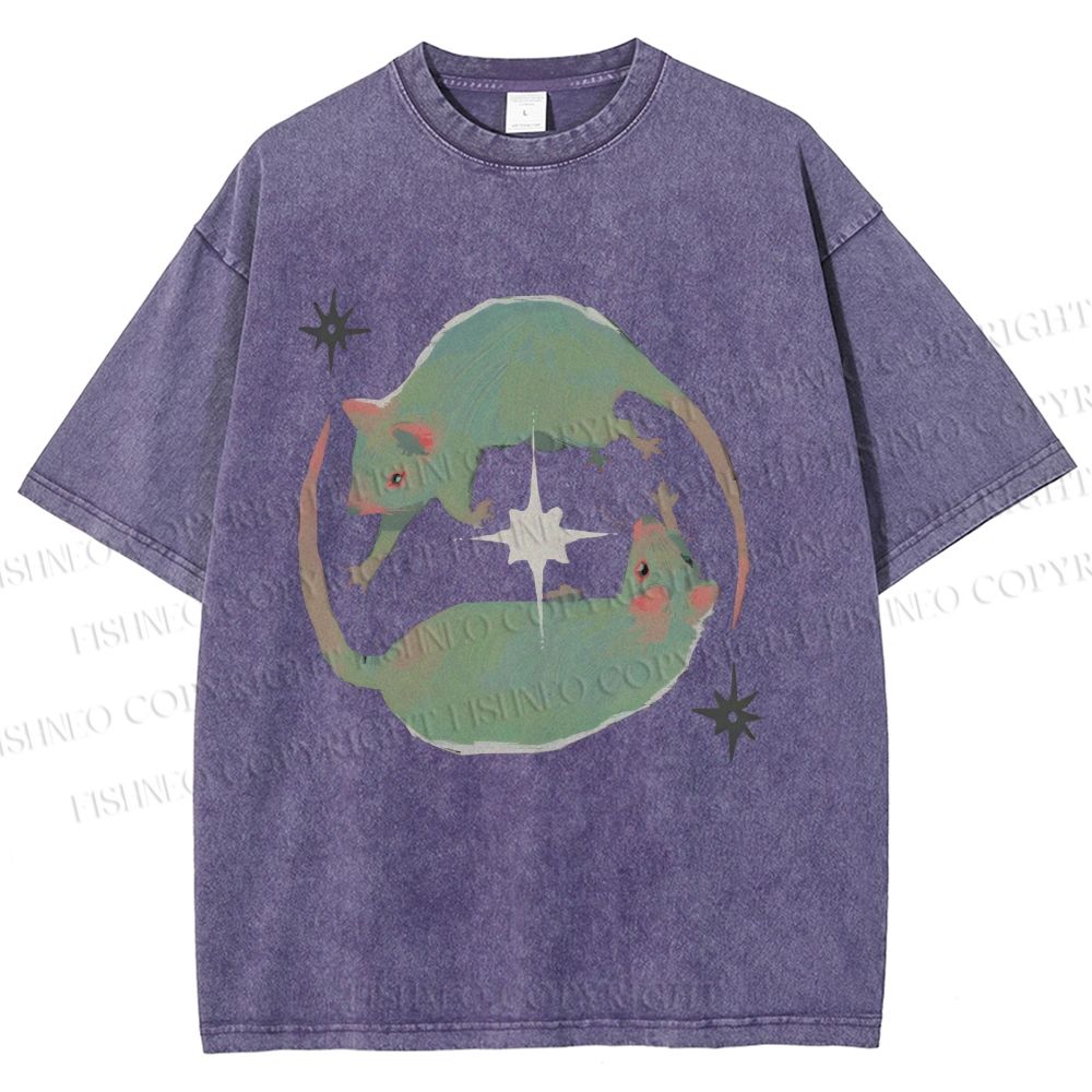 Unisex Green Rats Printed Washed Tee