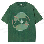 Unisex Green Rats Printed Washed Tee
