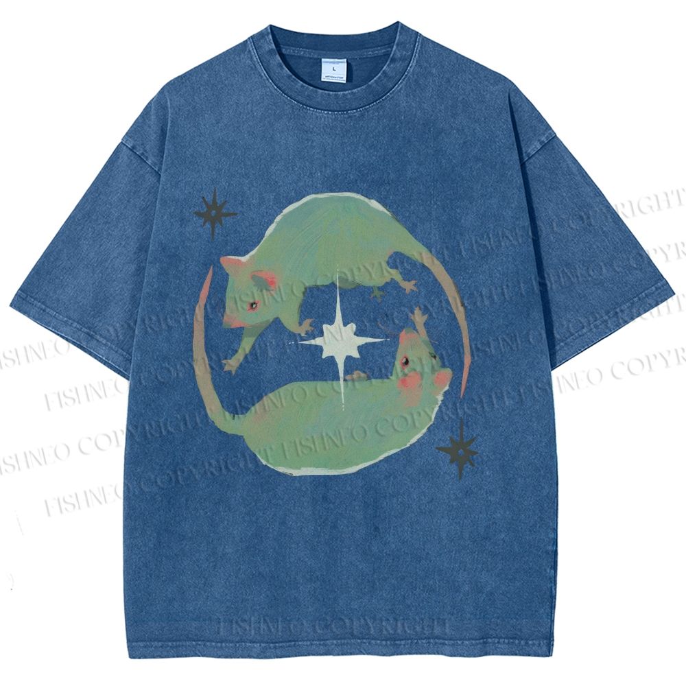 Unisex Green Rats Printed Washed Tee