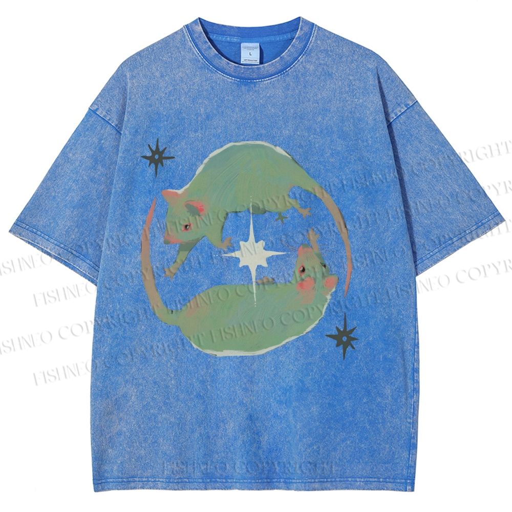Unisex Green Rats Printed Washed Tee