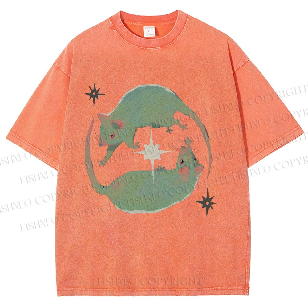 Unisex Green Rats Printed Washed Tee