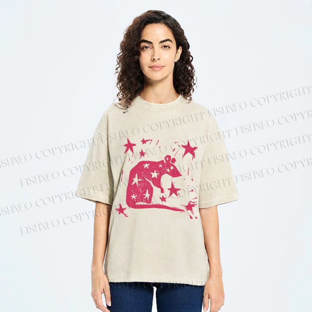 Unisex Pink Rat Stars Printed Washed Tee