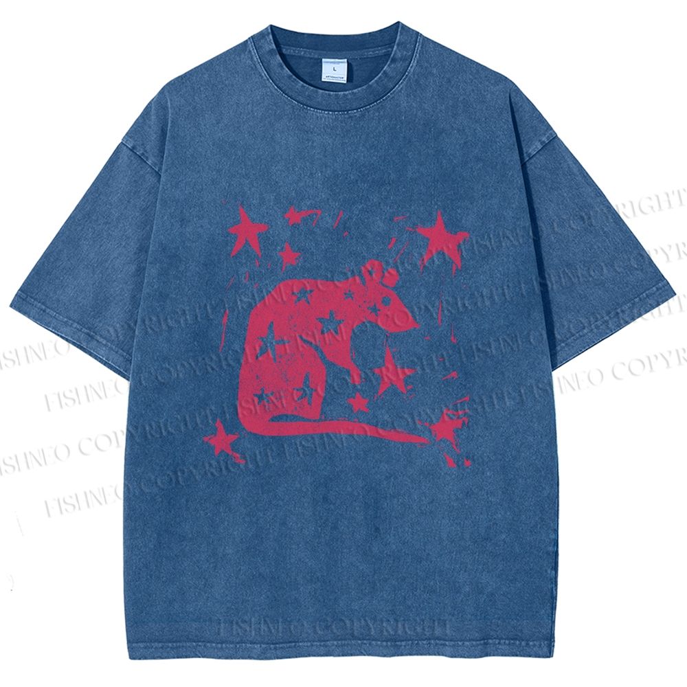 Unisex Pink Rat Stars Printed Washed Tee